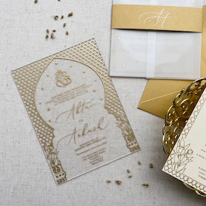 Faire-part de mariage hindou Ganesha invitation acrylique en or