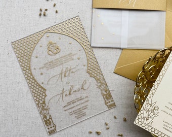 Ganesha Hindu wedding invitation acrylic invitation in gold