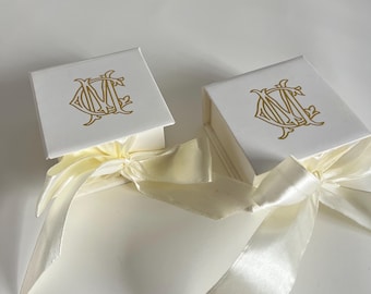 Custom Wedding Favor Box: Personalized Ribbon, Foil Print