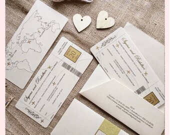 Boarding Pass Wedding Invitation Destination Wedding Invite gold foiled names aviation airplane travel theme passport plane ticket