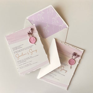 Lavendel Hochzeitseinladung, lila Hochzeitseinladung, elegante Buchdruck Einladung, minimal und minimalist lila Einladung modern