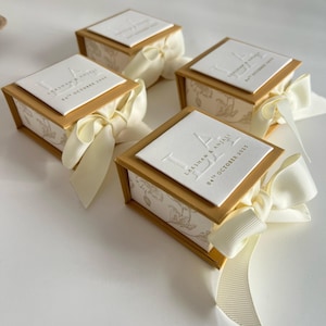 Hochzeit Favor Box - Kuchenschachtel - Hochzeitsgeschenkbox - Maßgeschneiderte Schachteln mit Schleife Bomboniere Matrimonio Gold Champagner Elfenbeincreme offwhite