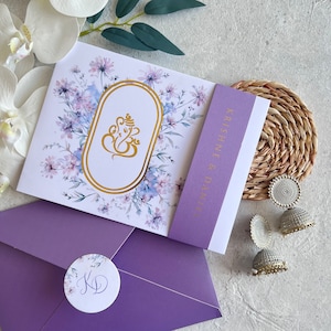 Faire-part Ganesha/ Faire-part de mariage hindou/ Mariage indien/Mariage sri lankais/ Faire-part tamoul/ Violet lilas lavande