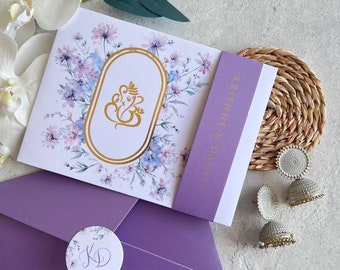 Ganesha Invitation/ Hindu Wedding invitation / Indian wedding /Sri Lankan wedding / Tamil invitation/ lavender lilac purle