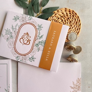 Faire-part Ganesha/ Faire-part de mariage hindou/ Mariage indien/Mariage sri lankais/ Faire-part tamoul/ Faire-part hindou or et vert