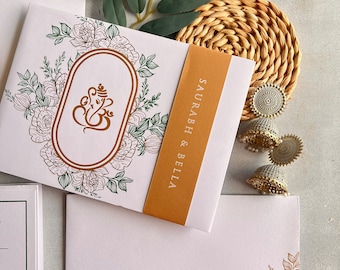 Ganesha Wedding Invitation: Gold & Green Hindu Invitation