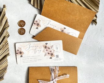 Boho Boarding Pass Wedding Invitation | Travel Wedding Invitation | Destination Wedding Invitation | Dried palm| Bohemian