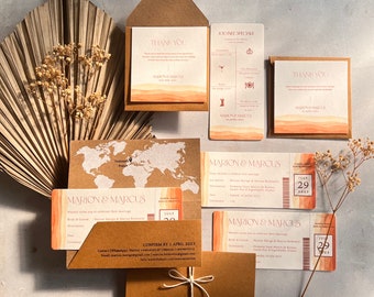 Instapkaart Bestemming Bruiloft Uitnodigen luchtvaart vliegtuig reizen thema paspoort vliegticket arte de invitacion de boda instapkaart