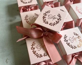 Custom Wedding Favor Boxes: Blush Pink Cake Box with Ribbon