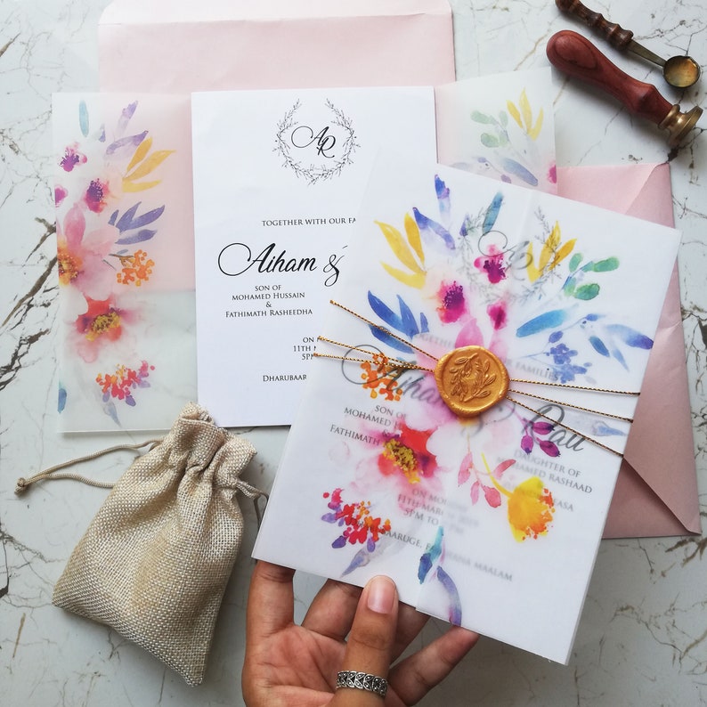 Vellum Sleeves Floral Invitation Logo Design for Summer Etsy