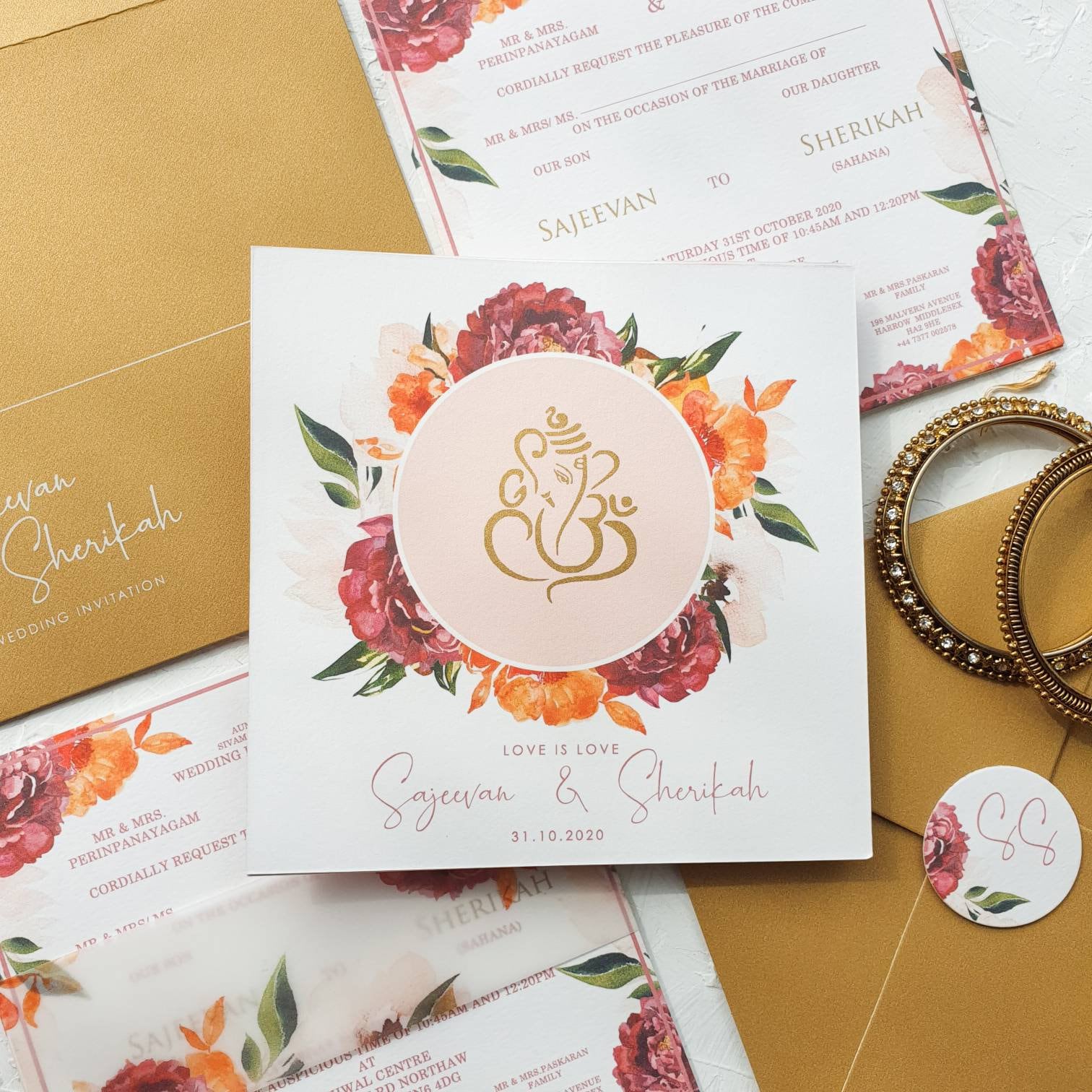 Hindu Wedding Invitation With Ganesha Names and Ganesha Logo pic