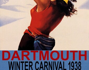 POSTER 1934 DARTMOUTH WINTER CARNIVAL SUN SKI MOUNTAINS VINTAGE REPRO FREE S//H