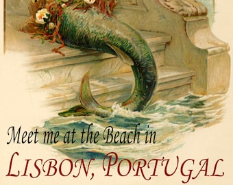 POSTER SUNSHINE BEACH MAINE GIRL SALUTING SUN SAIL TRAVEL VINTAGE REPRO FREE S//H