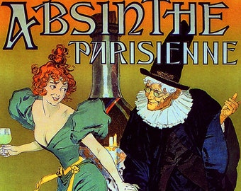 POSTER ABSINTHE PARISIENNE BIG BOTTLE WOMAN WIZARD DRINK VINTAGE REPRO FREE S//H