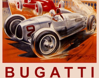 RED BUGATTI FASTEST BEST CAR IN THE WORLD RACE GRAND PRIX VINTAGE POSTER REPRO
