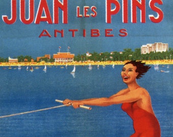 France Ladies Beach Antibes Juan Pins Vintage Poster Repo FREE S//H in USA