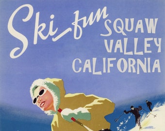 POSTER SKI FUN ASPEN WINTER SPORT GIRL DOWNHILL SKIING VINTAGE REPRO FREE S//H