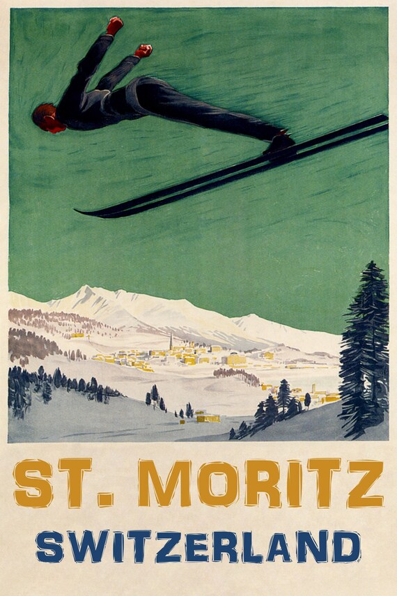MORITZ SWITZERLAND SKI SNOWBOARD WINTER SPORT VINTAGE REPRO FREE S//H POSTER ST