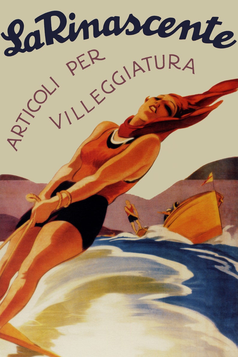 Lady Girl Water Ski Boat La Rinascente Sport Vintage Poster Repro FREE Shipping in USA Shipped Rolled-Up