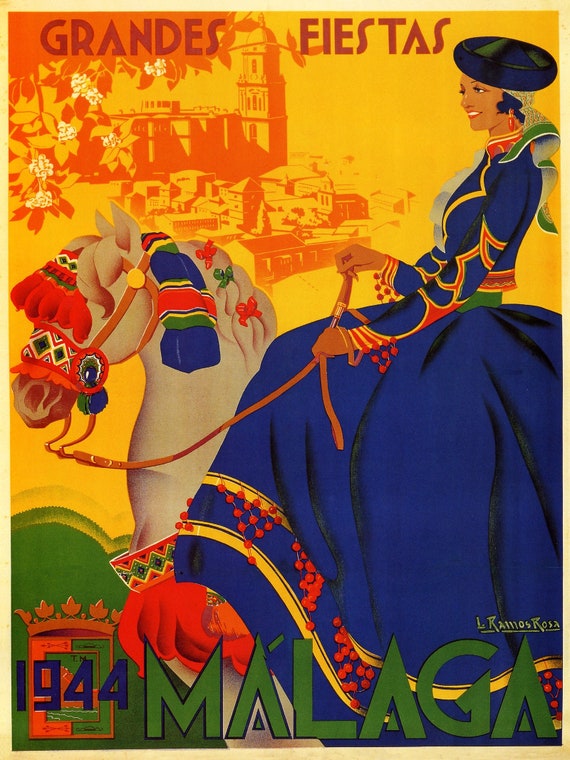 Malaga Spain Fashion Dance 1933 Travel Tourism Vintage Poster Repro FREE SHIP