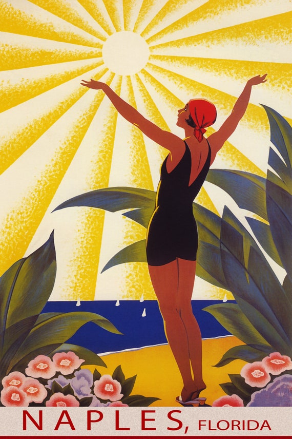 NEW YORK LIFE IS BETTER ON THE BEACH GIRL SAILBOAT SEAGULLS VINTAGE POSTER REPRO