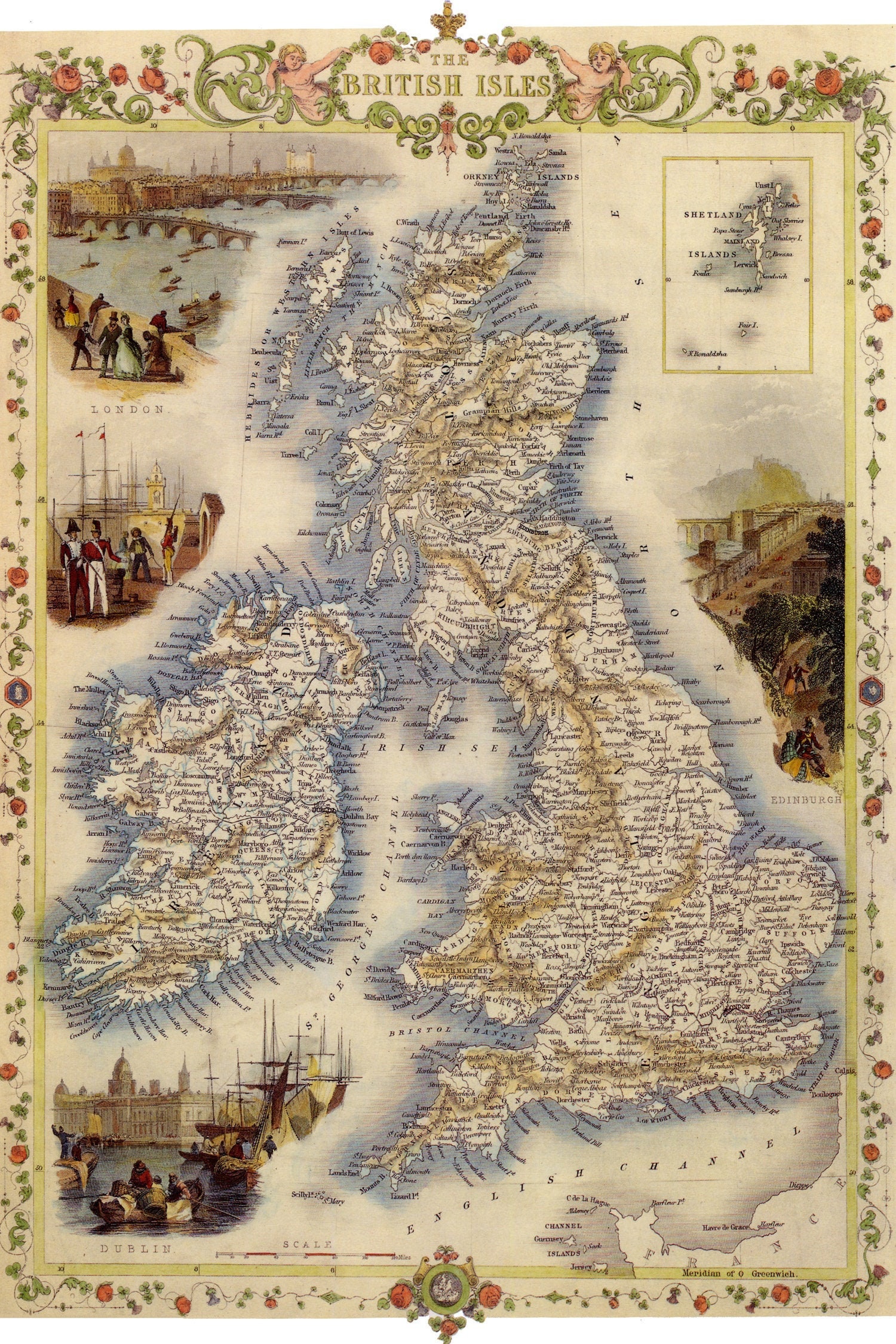 1800's Map The British Isles London Edinburgh Dublin Great  Etsy