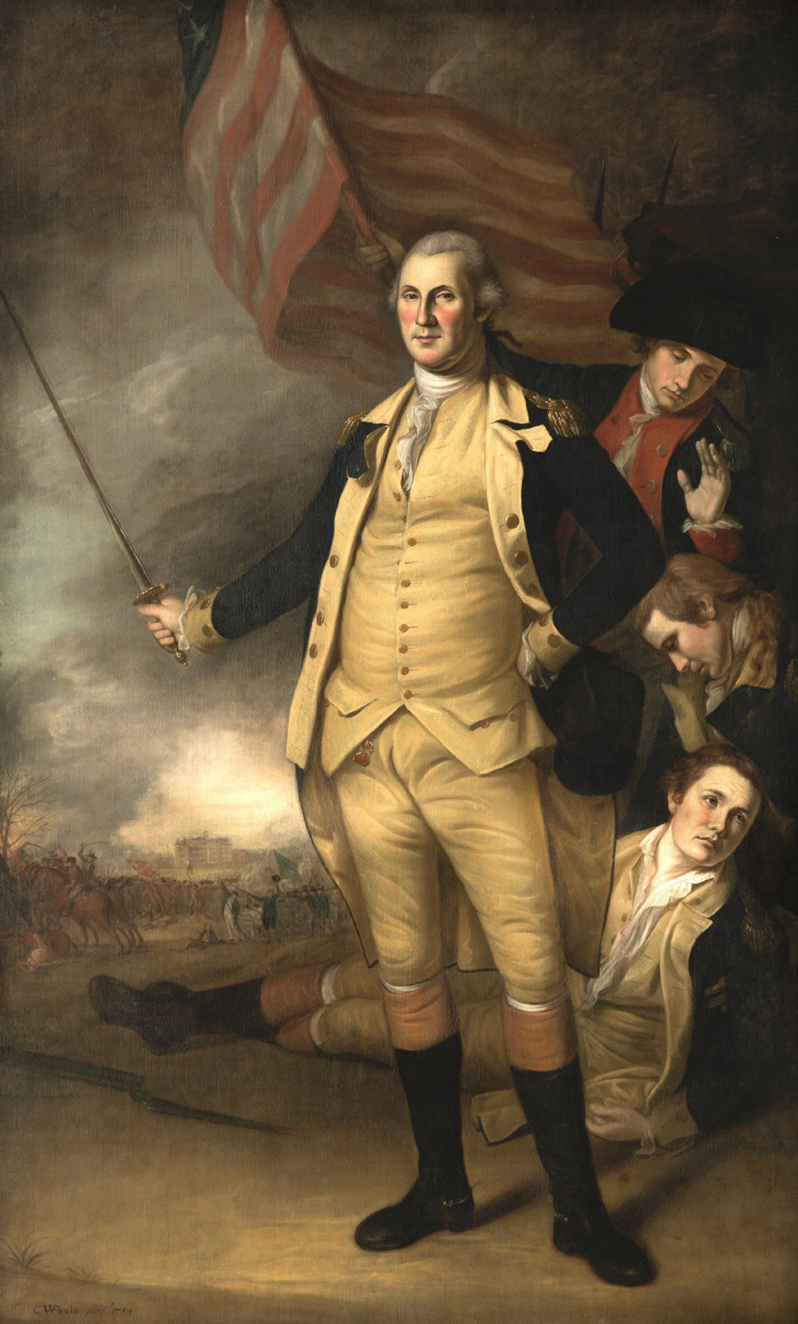 Portrait Washington Battle American Flag Painting By Etsy