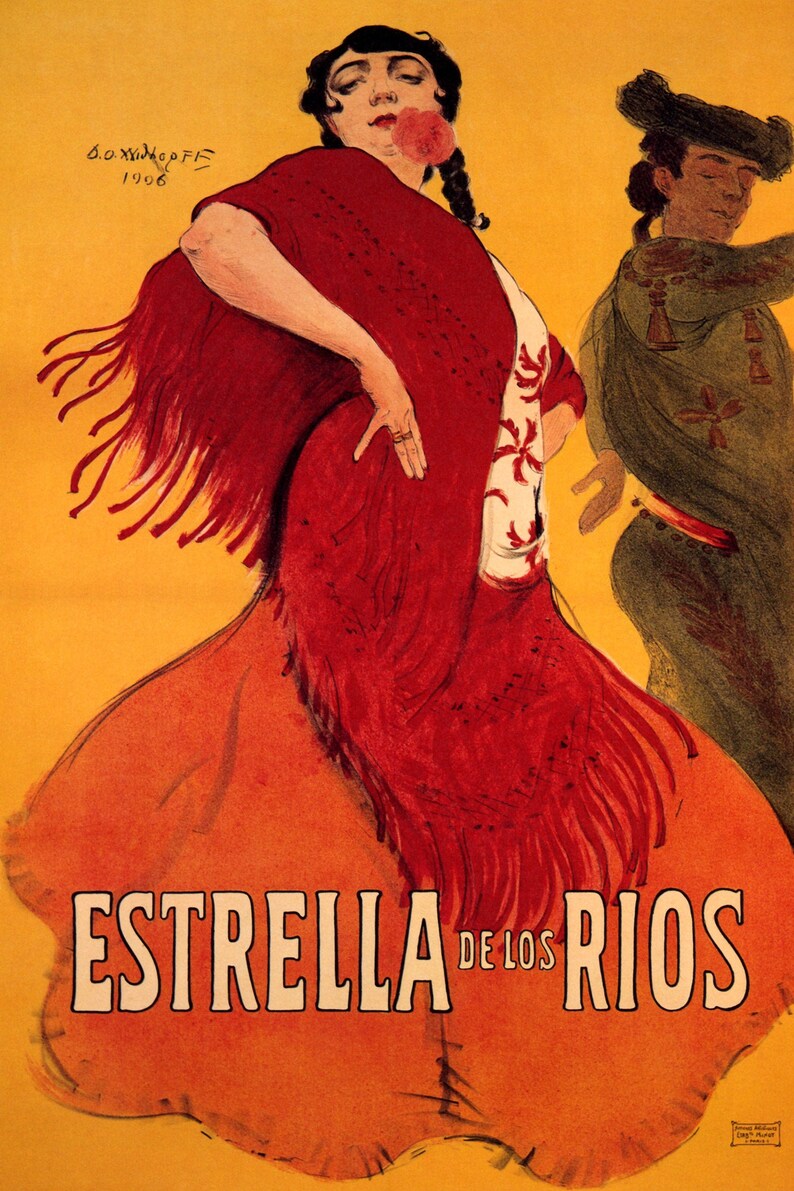 Estrella de los Rios Spanish Couple Dancing Famenco Dance Spain Tourism Travel Vintage Poster Repro FREE Shipping in USA Shipped Rolled-Up