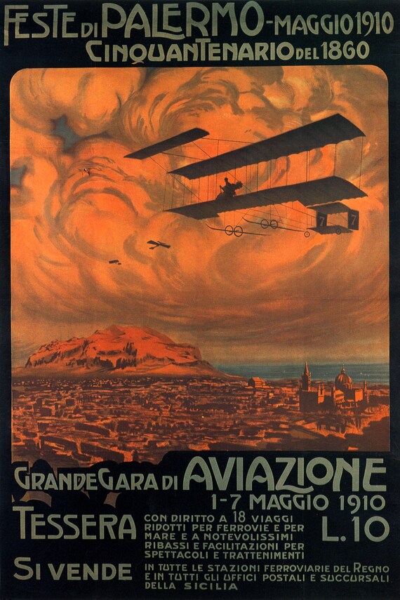 ITALY CAFFE IDEAL LIQUOR DRINK AIRPLANE AVIATION EXHIBITION VINTAGE POSTER REPRO