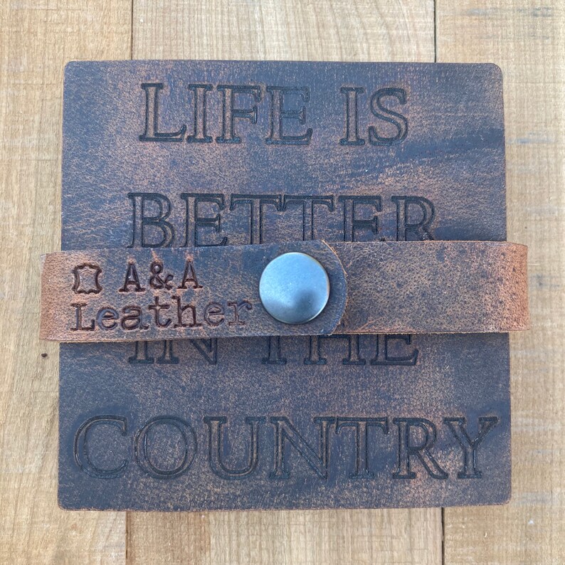 Life Is Better In The Country Coasters for Drinks-Set of 4 4x4 Genuine Leather Coasters