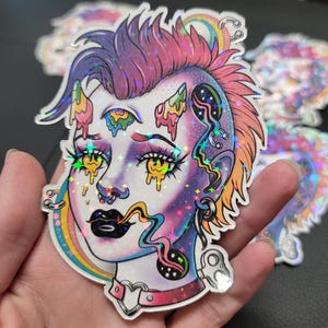 Trippy Ladyhead Magnet | 4” Holographic Magnet – Surprisingly Strong | Psychedelic