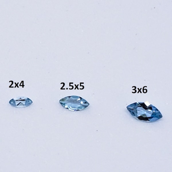 2X4, 2.5X5, 3X6 Marquise, Natural Blue Aquamarine, Santa maria Blue color, Calibrated, Gems for jewelry, Excellent Cut marquise, Faceted