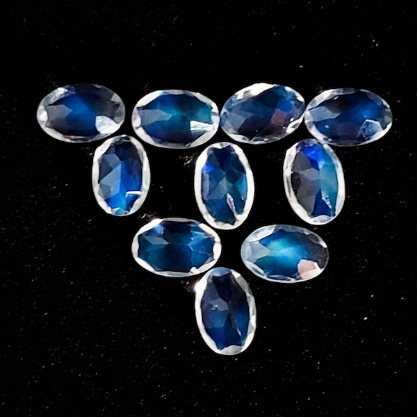 Natural Rainbow MOONSTONE 4x3/5x3/5x4/6x4 mm Oval-shaped faceted, Nice blue fire, Quality-VS, No extra delivery fees for item more than 1