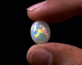 Natural Ethiopian Opal Cabochon, Oval Shape, Pink Green Fire Gemstone (13.1x10.6mm)