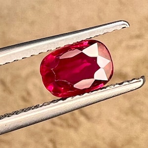 Natural Ruby 6.8x4.8x2.8mm Cushion shaped Faceted Gemstone, Weight-1.05 carats , Vivid Red Ruby, Heated Ruby, Certified Ruby