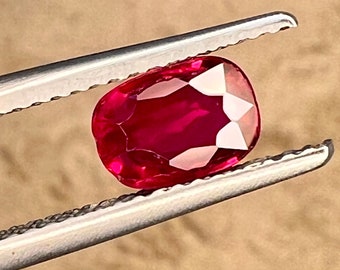 Natural Ruby 6.8x4.8x2.8mm Cushion shaped Faceted Gemstone, Weight-1.05 carats , Vivid Red Ruby, Heated Ruby, Certified Ruby