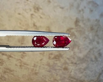 Natural Ruby 5.9x4.3 and 6.1x4.3 mm pear shaped pair gemstones, weight- 0.58 and 0.60 carat, No Heat Ruby, Mozambique Ruby,Pigeon Blood ruby