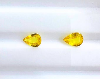 Natural Yellow Sapphire 7x5mm pear shaped pair gemstone, weight- 1.29 carats, lemon yellow colour, Quality- VS, HEATED beryllium,