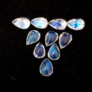 Natural RAINBOW MOONSTONE 4x3/5x3/5x4/6x4/7x5 mm pear faceted, blue moonstone, nice blue fire, no extra shipping fees for more than 1 item