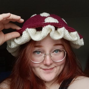 Mushroom Hat Made to Order Crocheted Crochet Yarn Hand Made Handmade Accessory Toadstool Fairycore Cottagecore Headwear