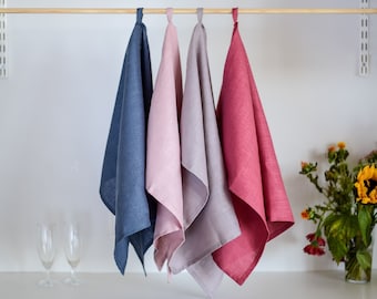 Paño de cocina de lino lavado a la piedra: lino europeo, azul vaquero o rosa