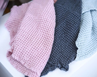 Natural Linen Waffle Hand Towel, Absorbent Kitchen Spa Towel
