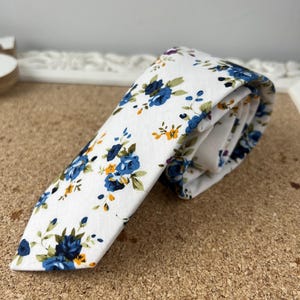 Blue wedding floral tie, groomsmen necktie, gift for groom, flower tie for men