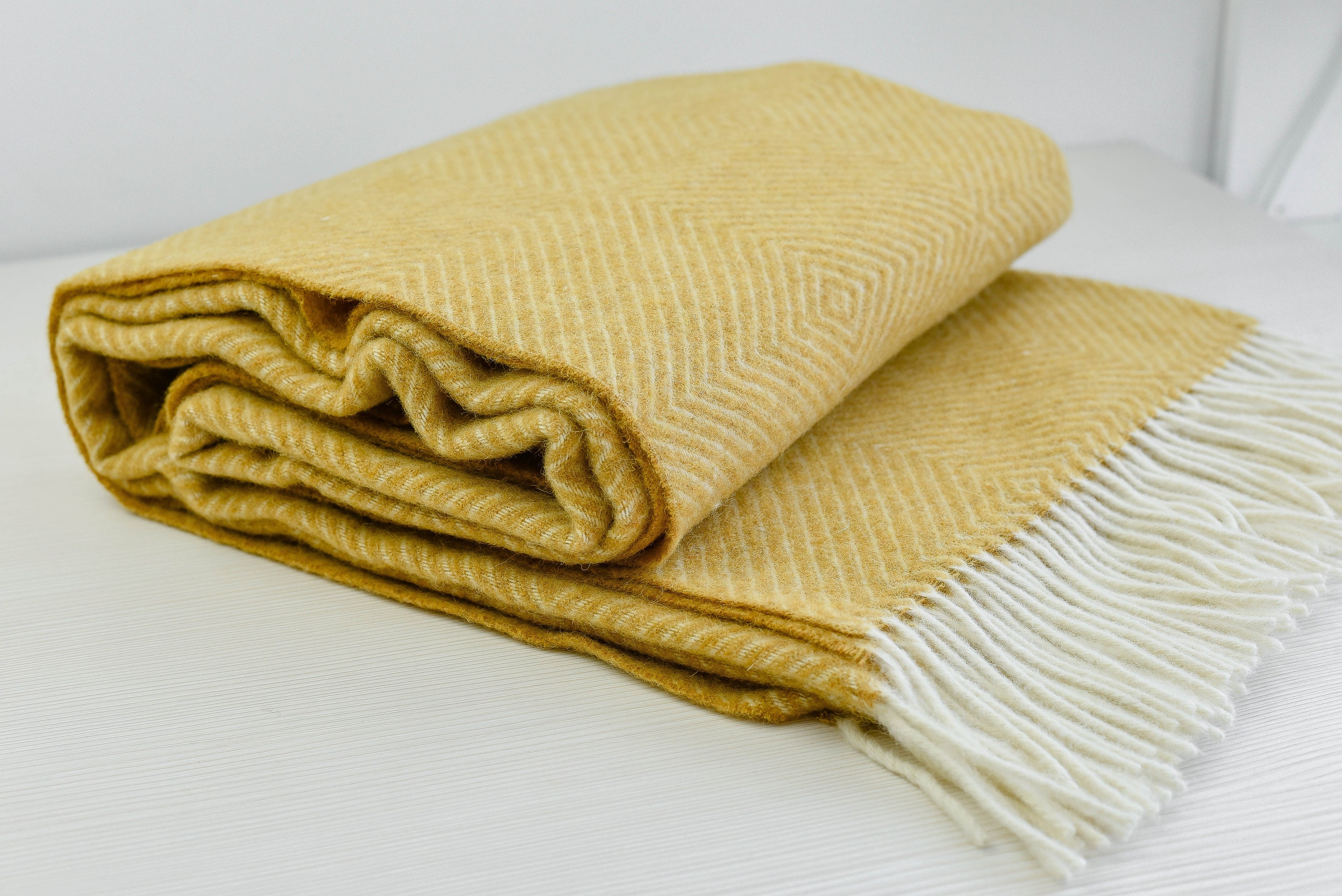 Mustard Yellow Merino wool blanket for bed large Merino wool Etsy