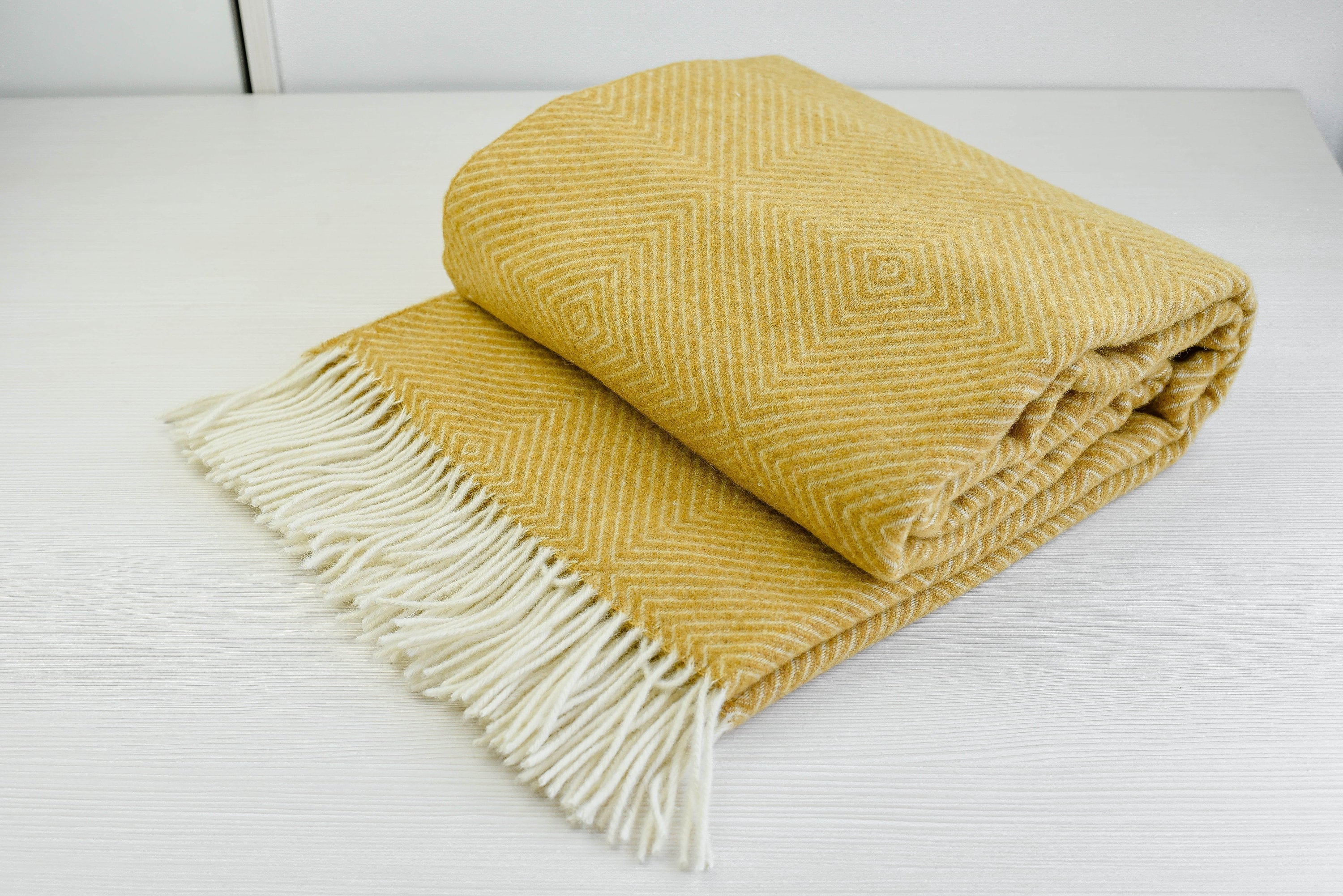 Mustard Yellow Merino wool blanket for bed large Merino wool Etsy