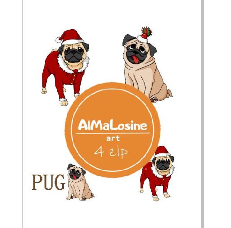Download Clip Art Digital Stickers Pug Christmas Jpg Png Iron On Transfer Files Christmas Pug Bundle Svg Art Collectibles