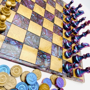 Color Shifting Velvet Chess and Checker Set: 12.5