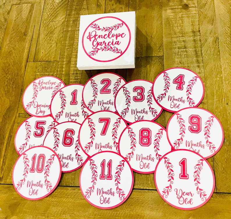Baby Girl Baseball Milestone Markers With Storage Box Digital Etsy