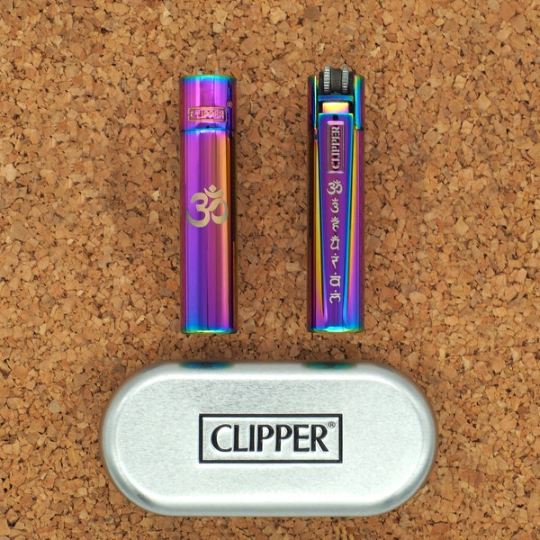 Clipper Metal Feuerzeuge mit Aum und 7 Chakra Gravur / Hochwertige Clipper Metal Feuerzeuge mit Om & Chakras