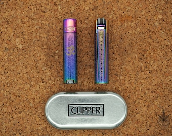 Clipper Metal Feuerzeuge im Galaxy Look mit Aum und 7 Chakren Gravur / Hochwertige Clipper Metal Feuerzeuge mit Om & Chakras